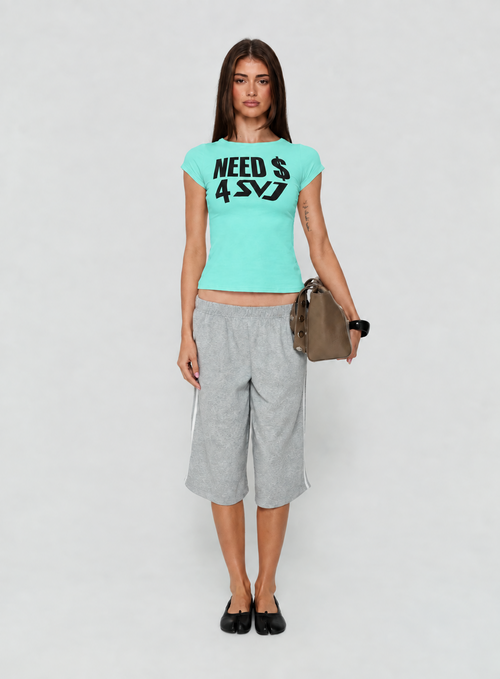 Need $ 4 SVJ teal fitted tee — full body