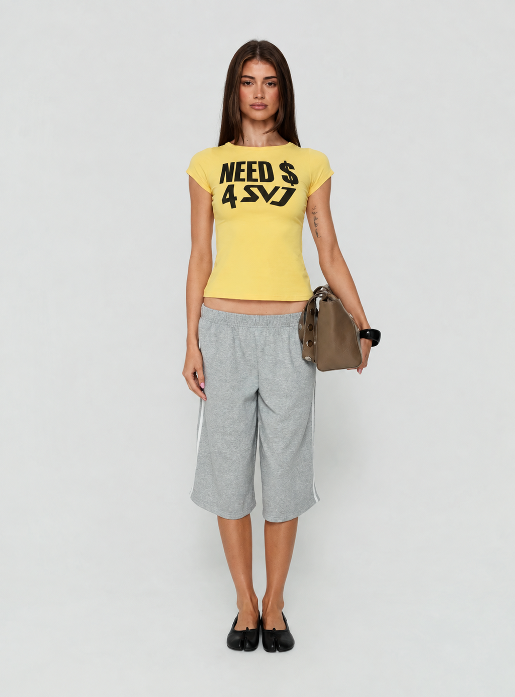 Need $ 4 SVJ yellow fitted tee — full body