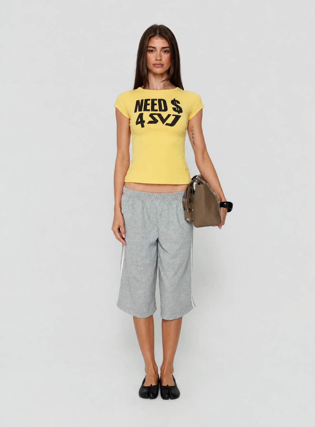 Need $ 4 SVJ yellow fitted tee — full body