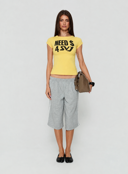 Need $ 4 SVJ yellow fitted tee — full body